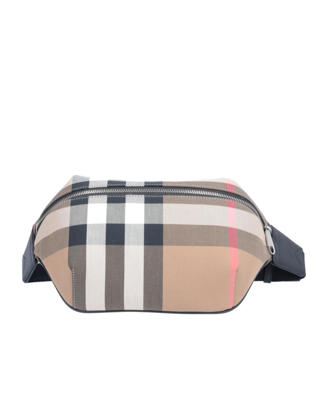 BURBERRY Sonny Checked Pattern Waist Pack In Nude Product Image