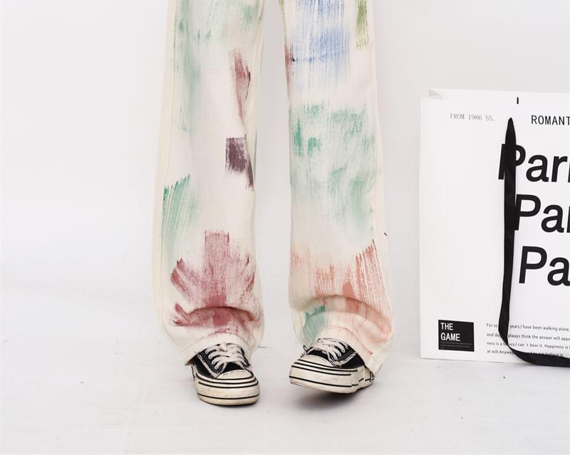 Mid Rise Patterned Wide Leg Jeans Product Image