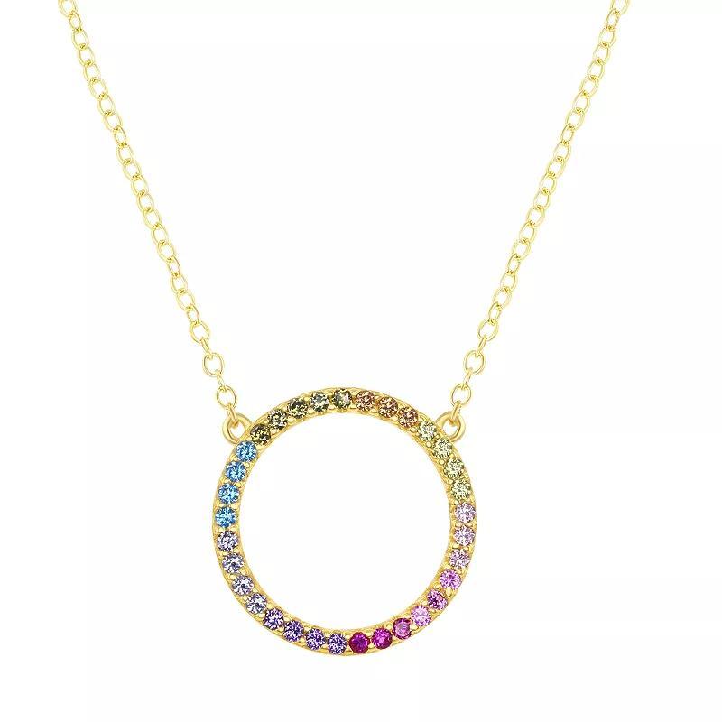 Sterling Silver Rainbow Cubic Zirconia Round Necklace, Womens 14k Gold Plated Product Image