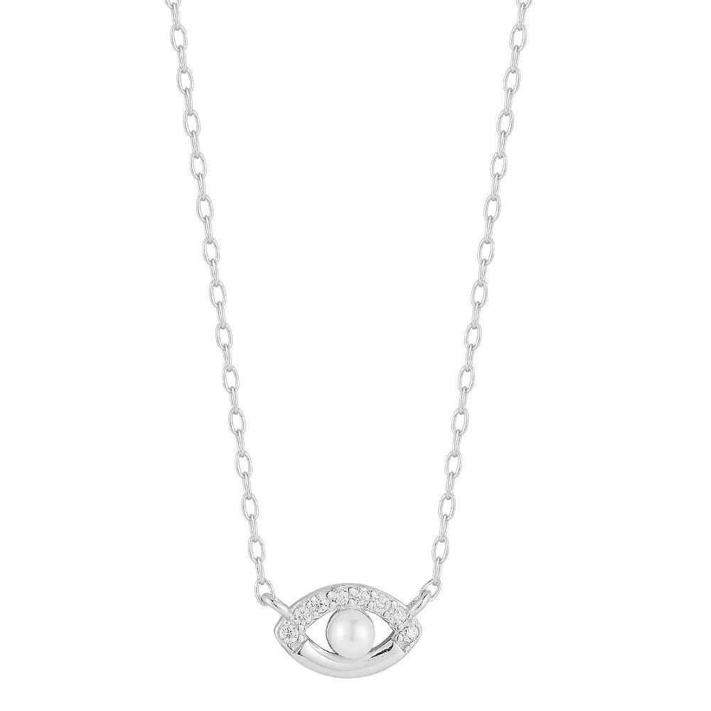 Sunkissed Sterling Cubic Zirconia & Freshwater Cultured Pearl Eye Necklace, Women's, Size: 18", Silver Tone Product Image
