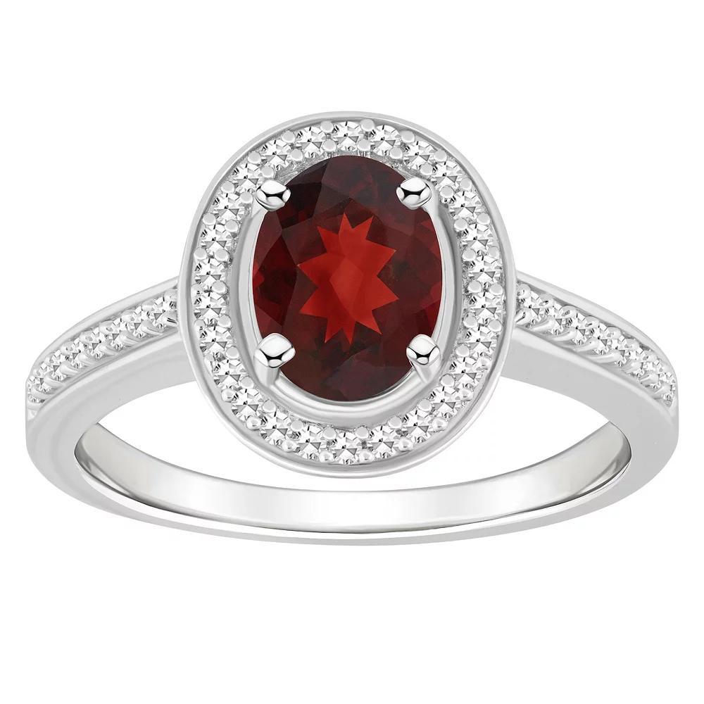 Celebration Gems Sterling Silver 8 mm x 6 mm Oval Gemstone & 1/5 Carat T.W. Diamond Halo Ring, Women's, Red Product Image