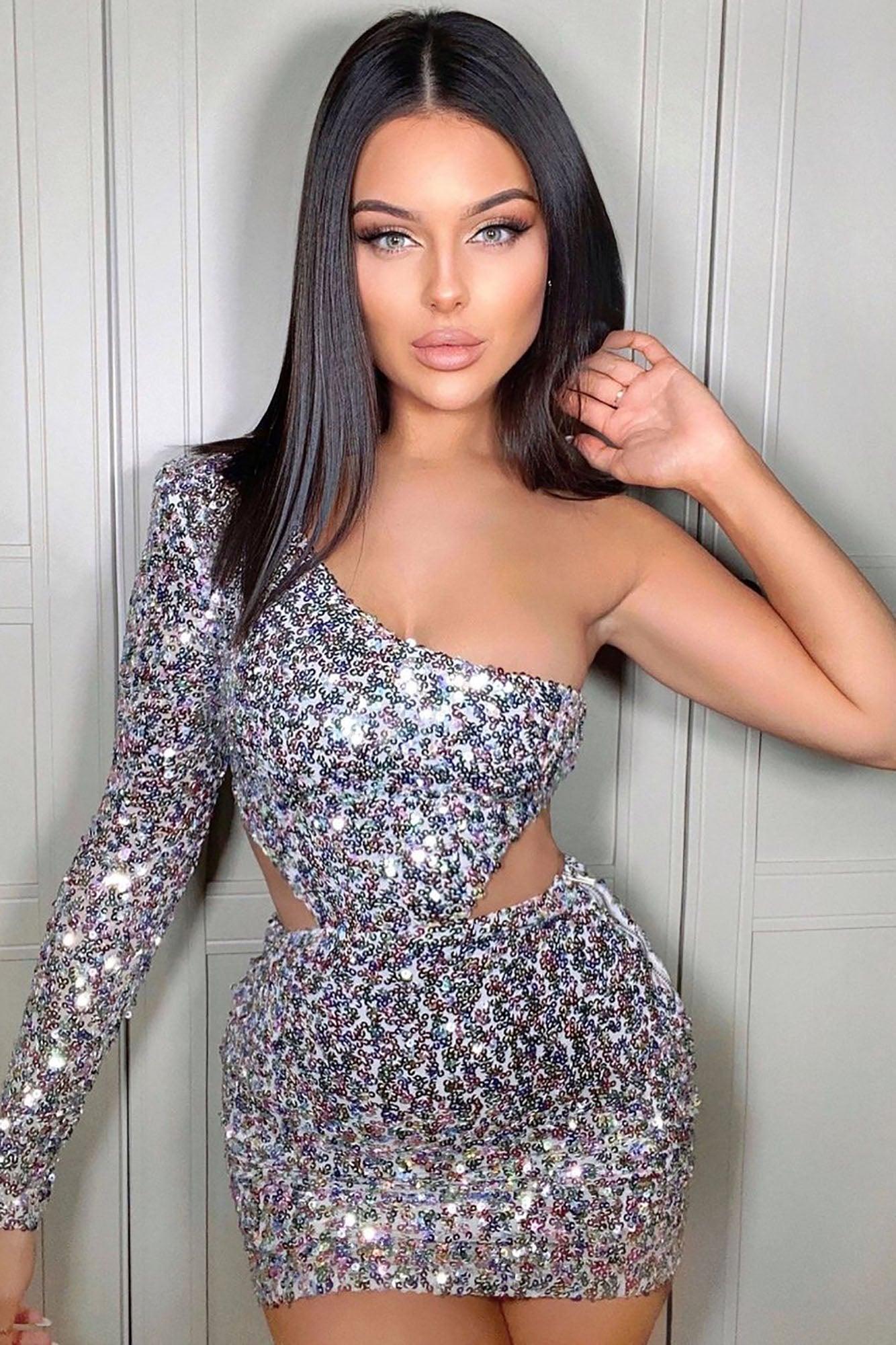More Time To Shine Mini Dress - Silver/Multi Product Image