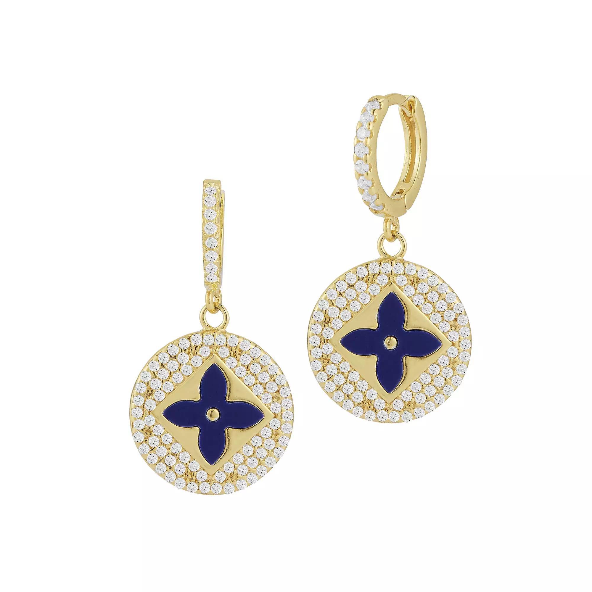 Sunkissed Sterling Gemstone & Cubic Zirconia Clover Earrings, Women's, Gold Tone Blue Product Image