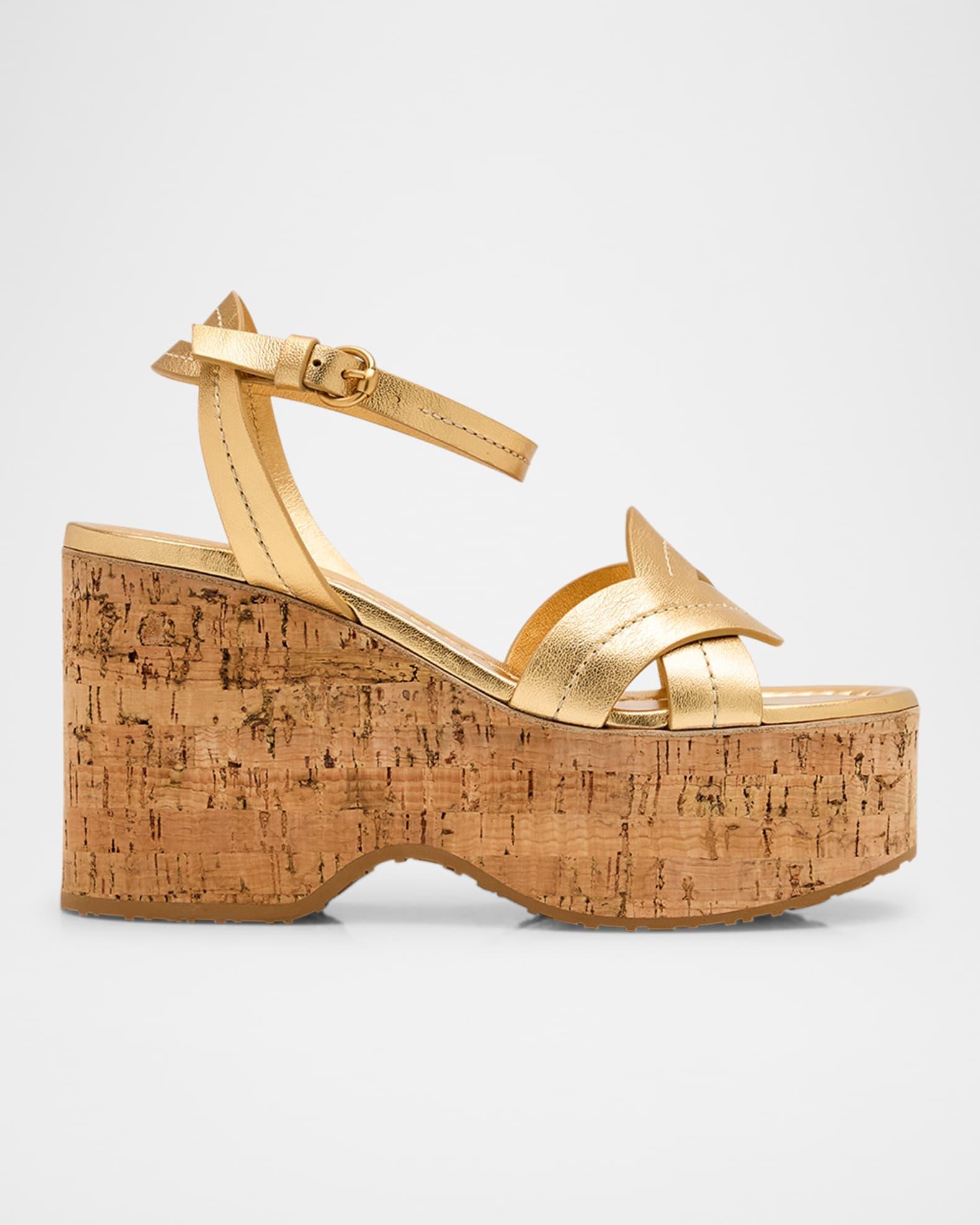 Metallic Woven Wedge Platform Sandals Product Image