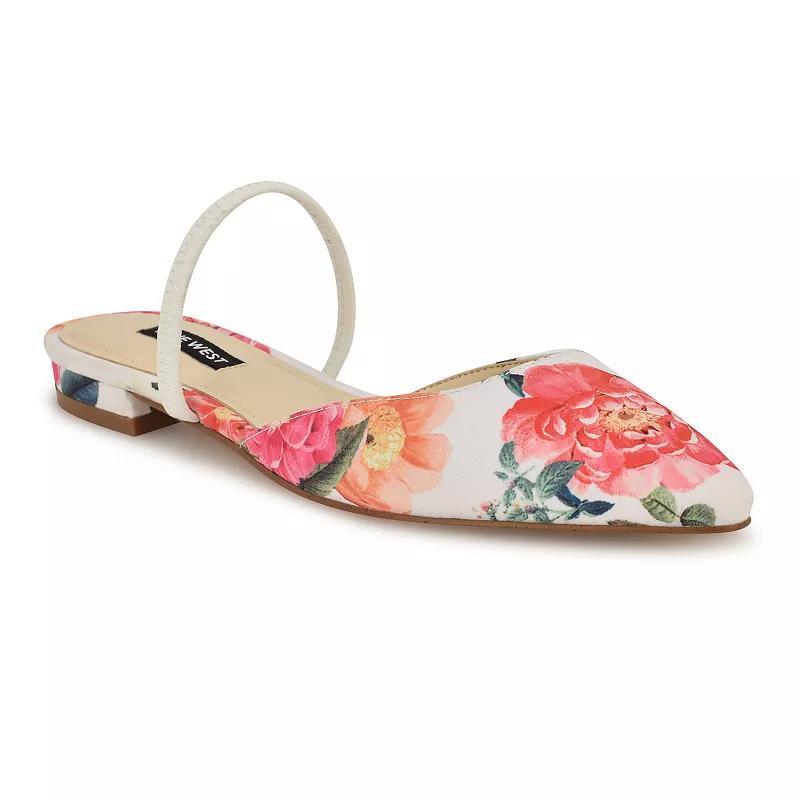 Nine West Gorga Pointy Toe Slip-On Women's Dress Flats, Size: 7, White Summer Blooms Pr Product Image
