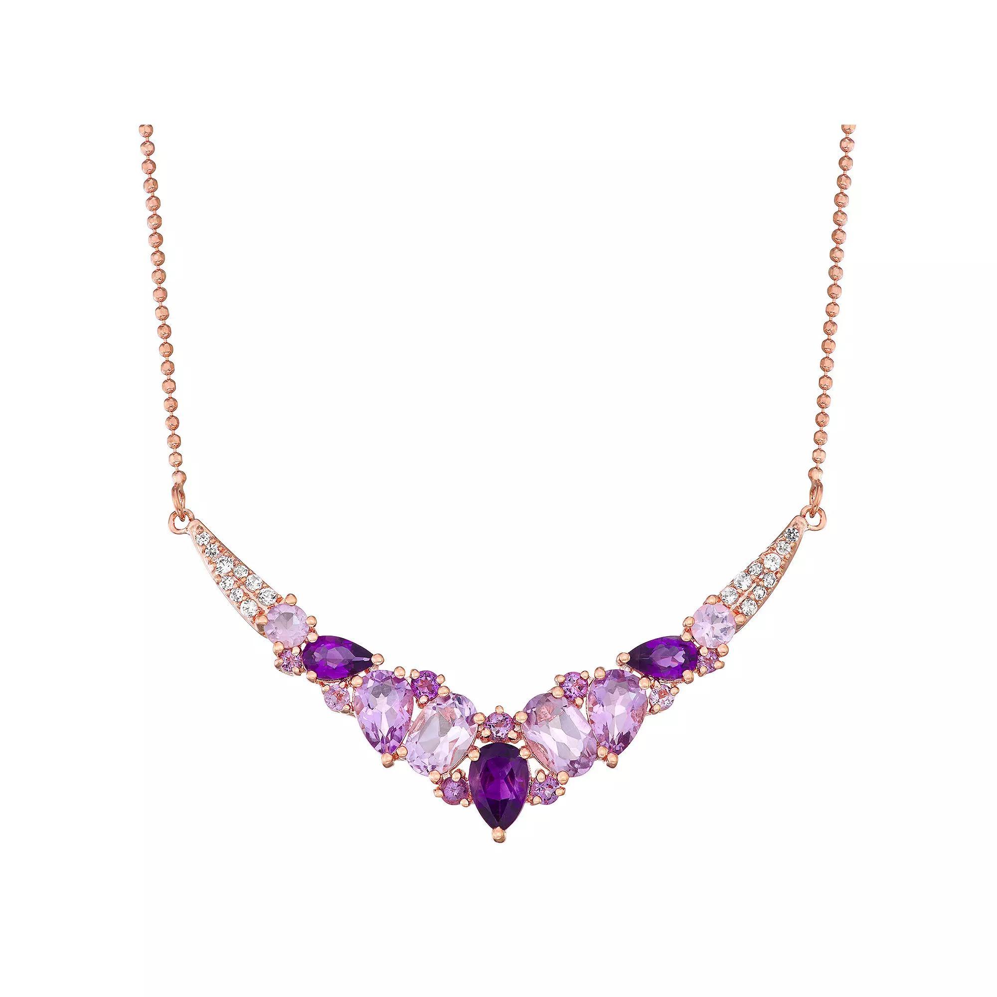 14k Rose Gold Over Silver Amethyst & Lab-Created White Sapphire Necklace, Women's, Size: 18", Pink Tone Product Image