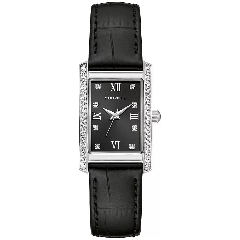 Caravelle by Bulova Womens Stainless Steel Crystal Accent Black Leather Strap Watch - 43L222 Product Image