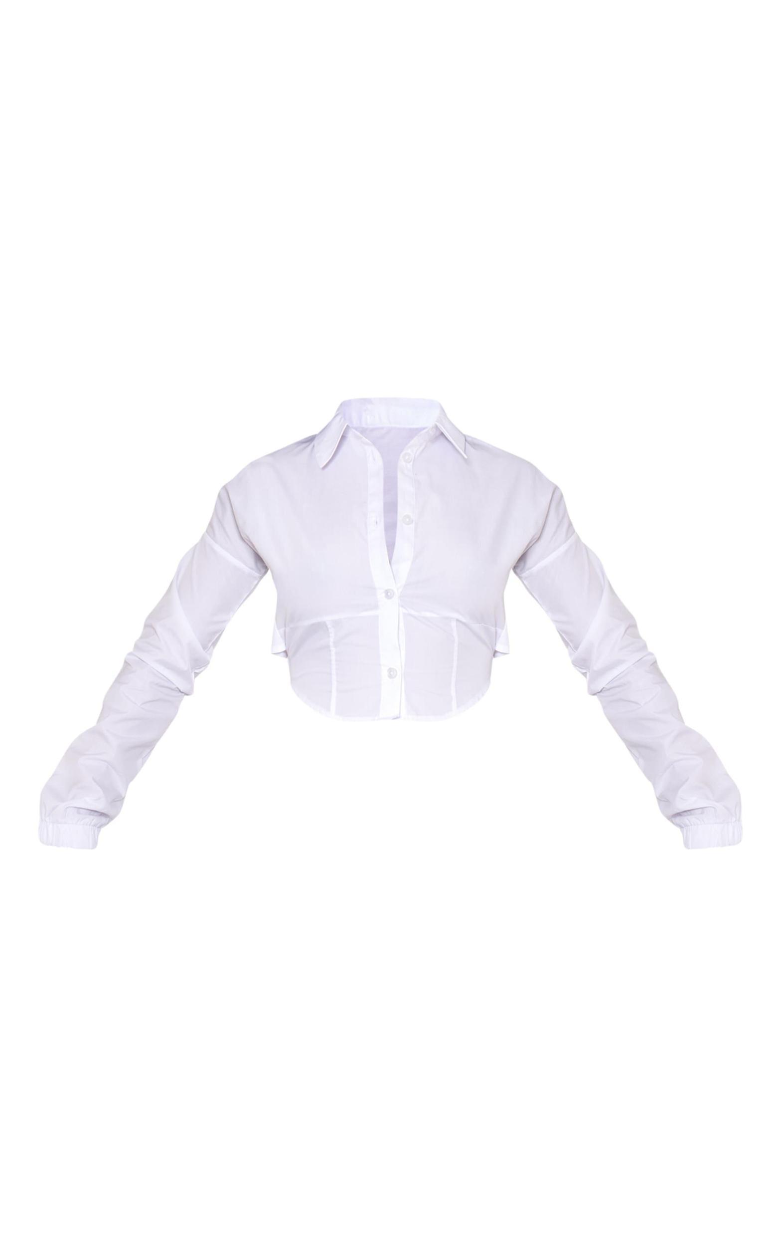  White Dip Hem Cut Out Cropped Shirt Product Image