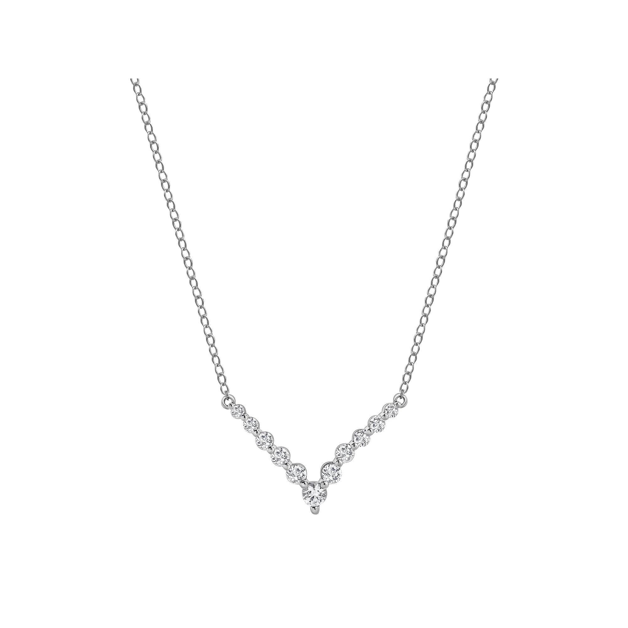 Gemstone Brilliance Lab-Created White Sapphire V-Shape Necklace, Women's, Size: 18", Silver Tone Product Image
