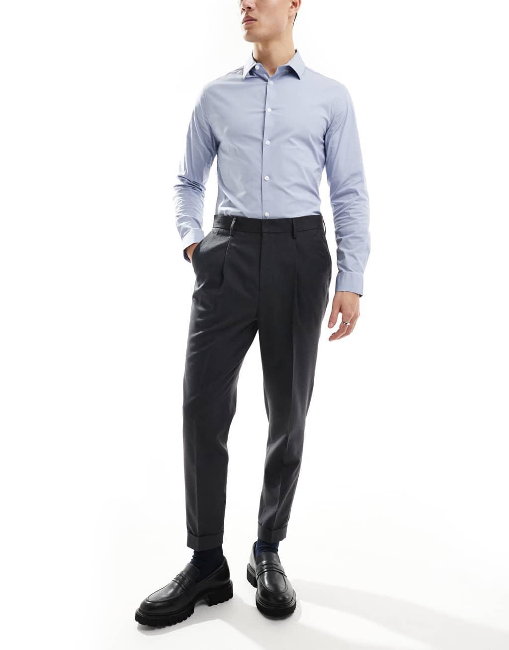 ASOS DESIGN smart tapered fit pants in charcoal microtexture Product Image