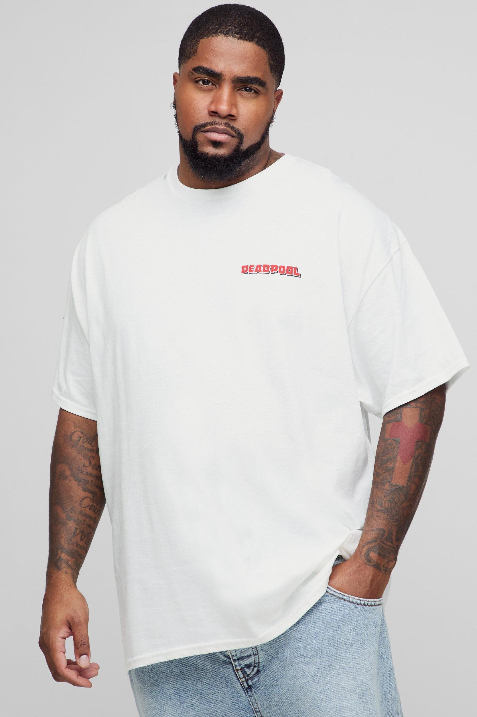 Mens Plus Oversized Deadpool License Print T-Shirt - White Product Image