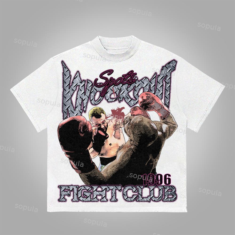 Sopula Vintage Knockout Fight Club Graphics Cotton T-Shirt Product Image
