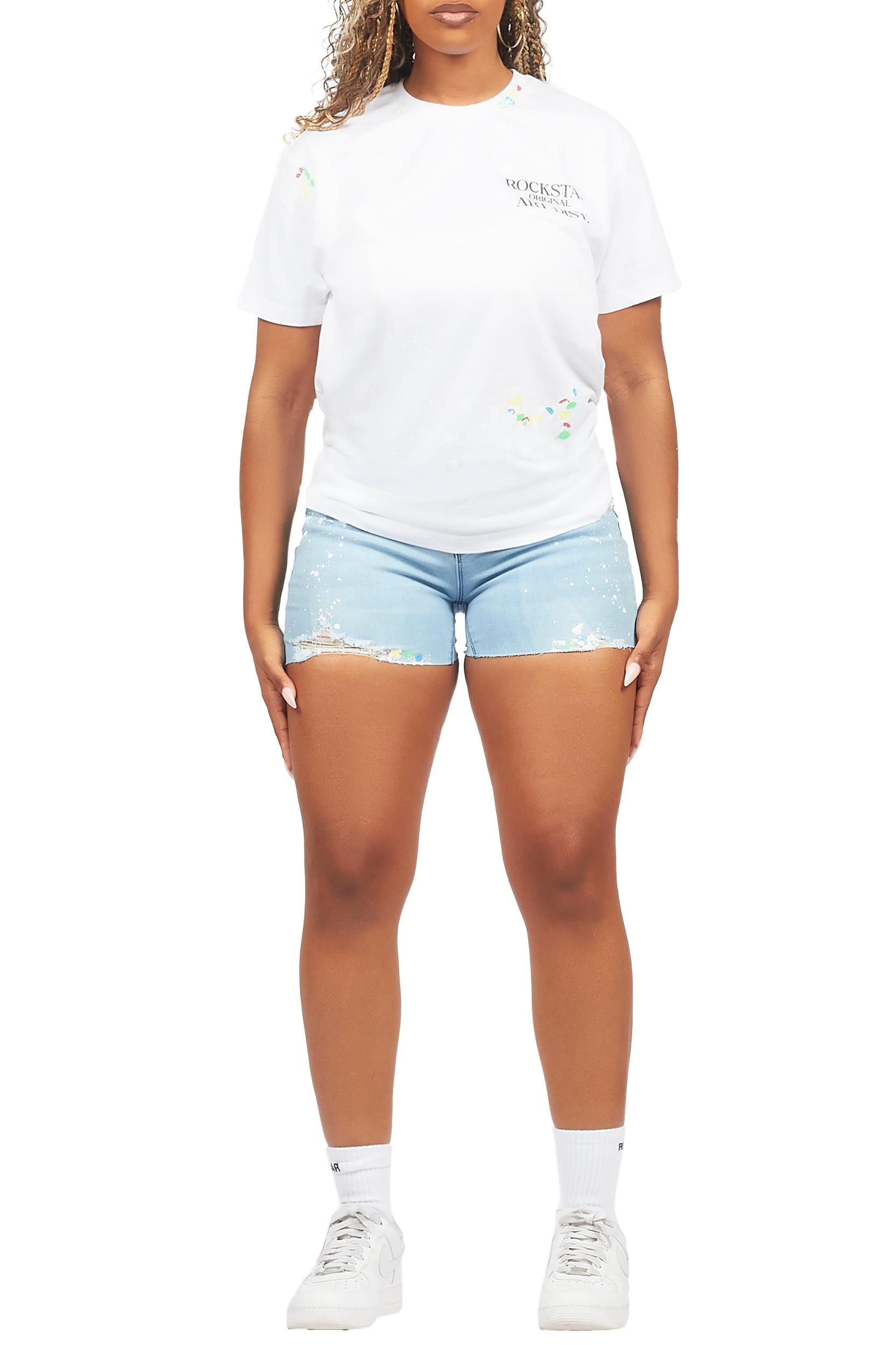 Karlei White/Blue Denim Short Set Female Product Image