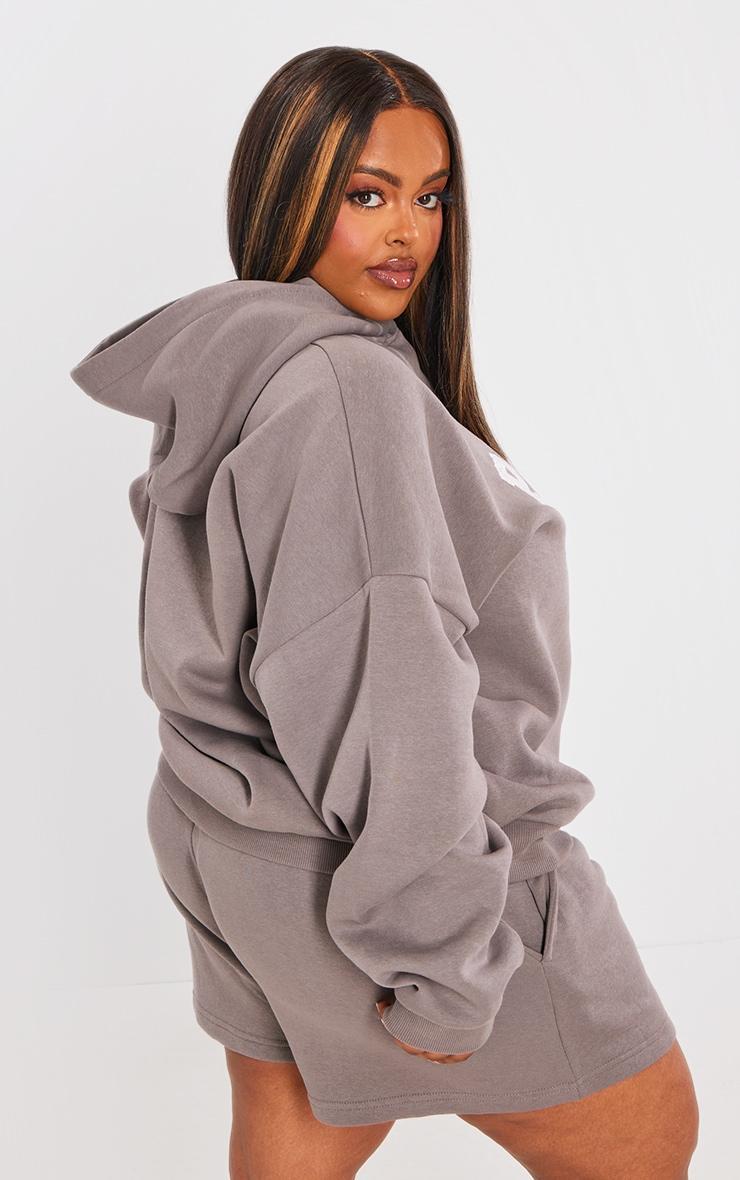PRETTYLITTLETHING Plus Charcoal Logo Oversized Hoodie Product Image