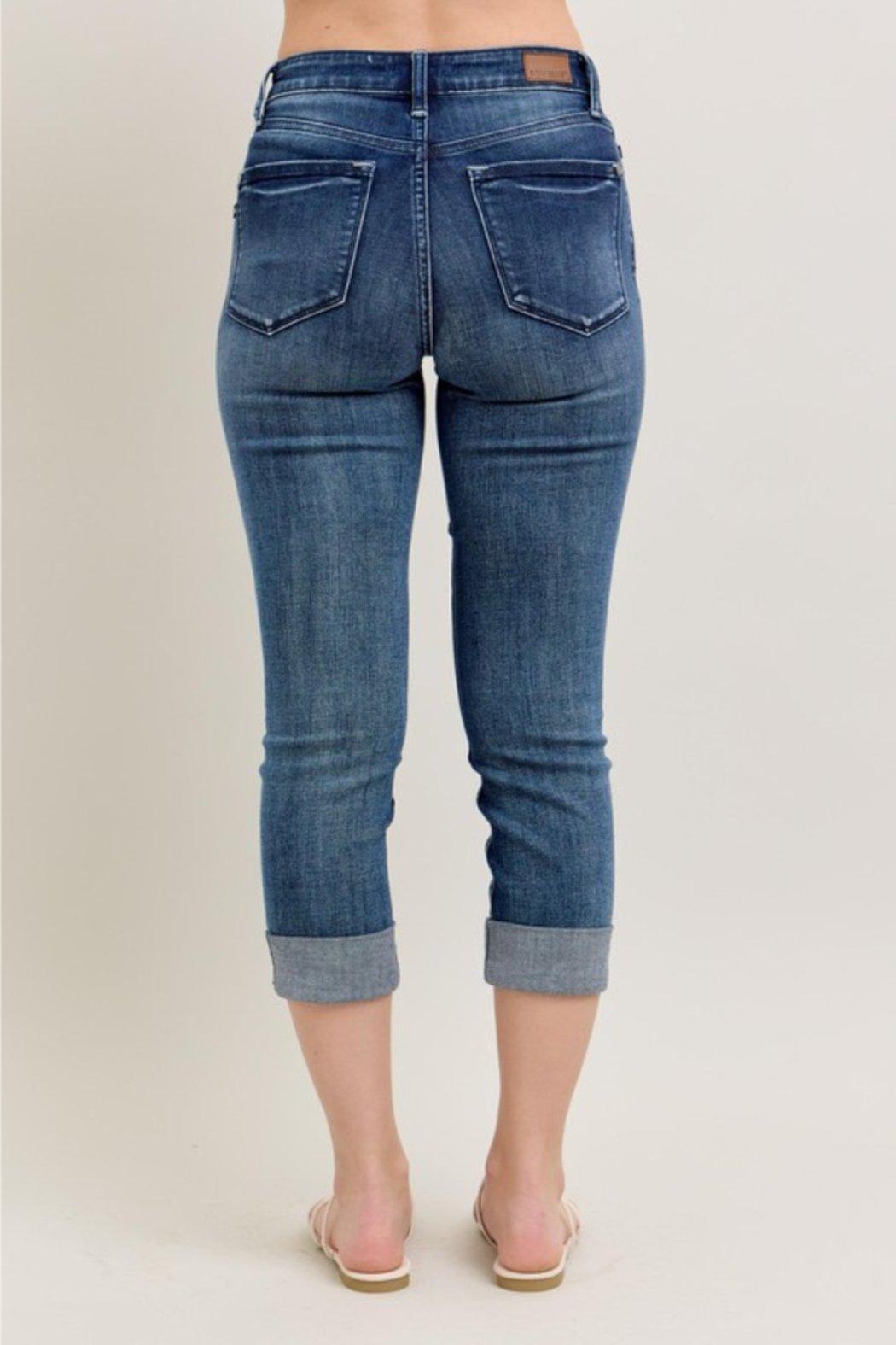 Dark Wash Cuffed Capri Product Image