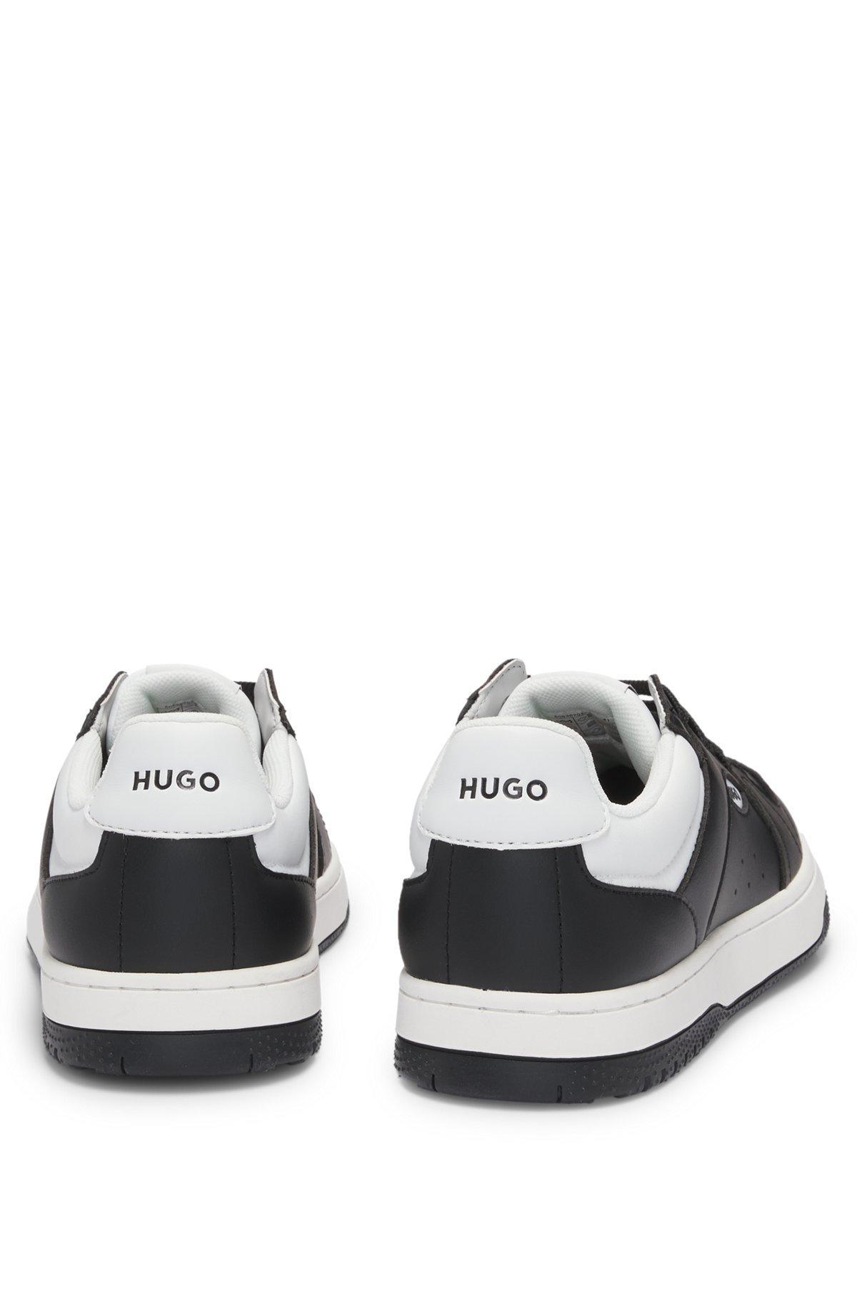 Faux-leather lace-up trainers with logo details Product Image