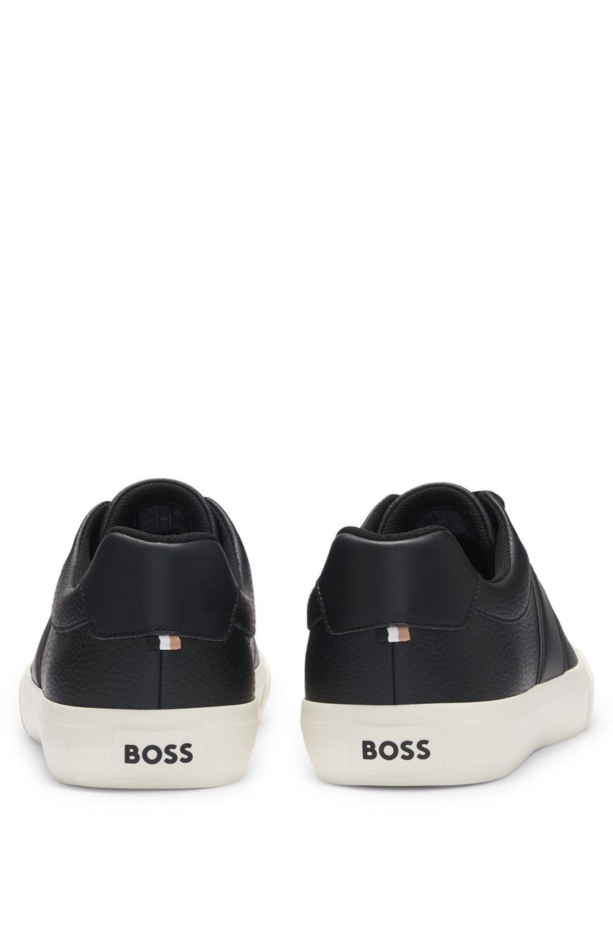 Faux-leather trainers with plain and grained textures Product Image