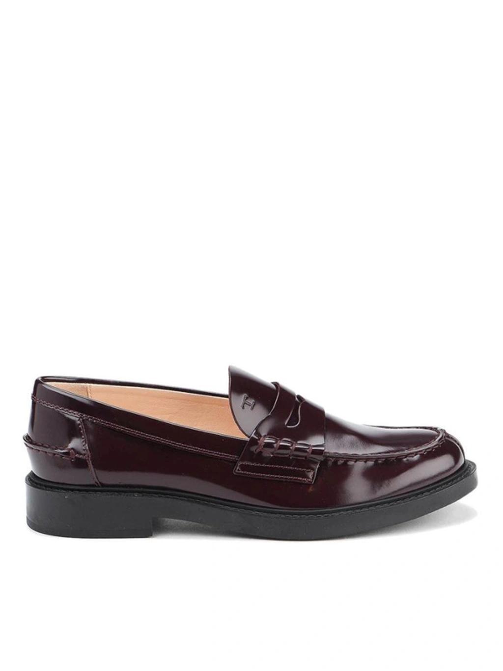 TOD'S Womens Burgundy Leather Loafers In Brown Product Image