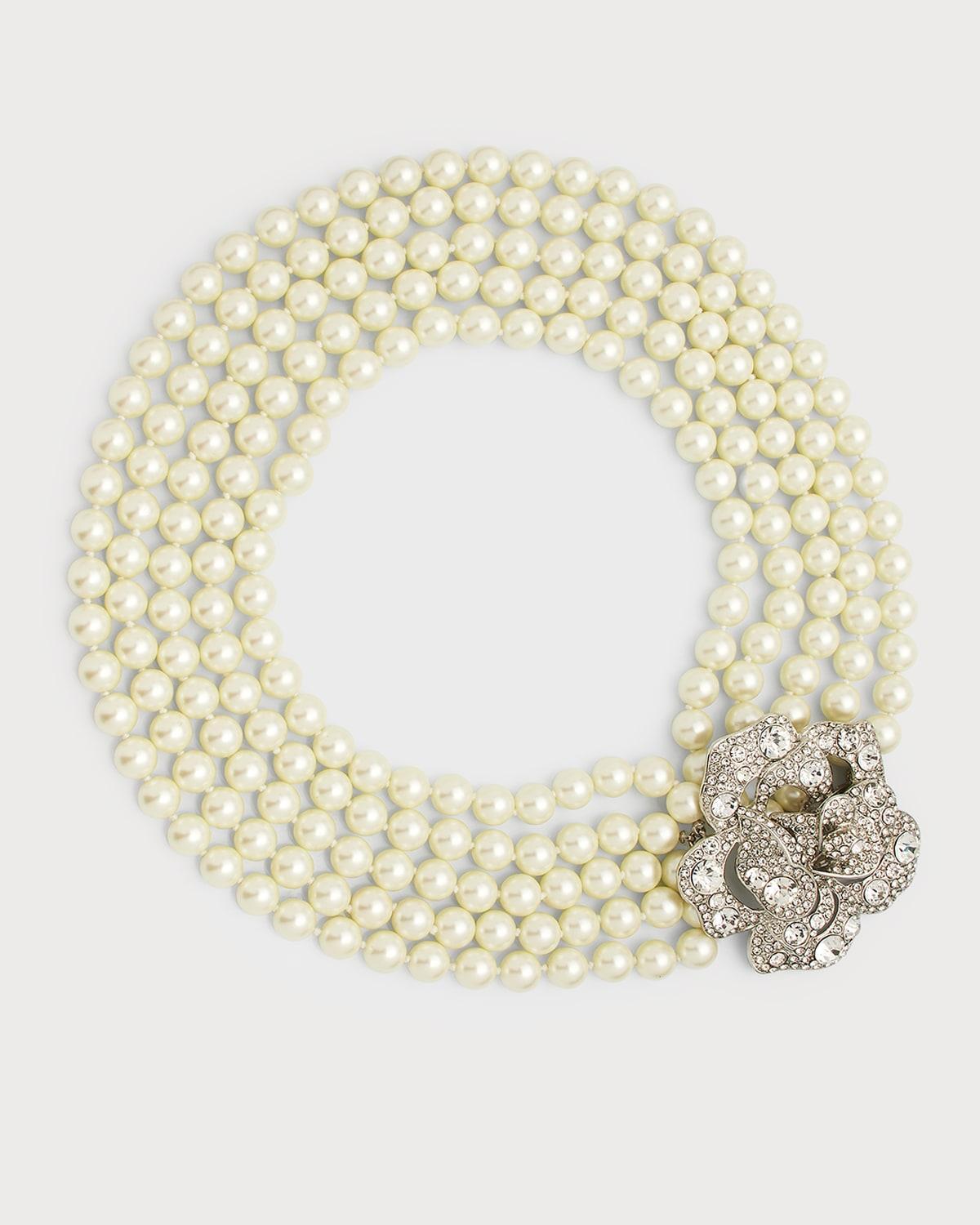 Womens Glass Pearl & Crystal Flower Multi-Strand Necklace Product Image