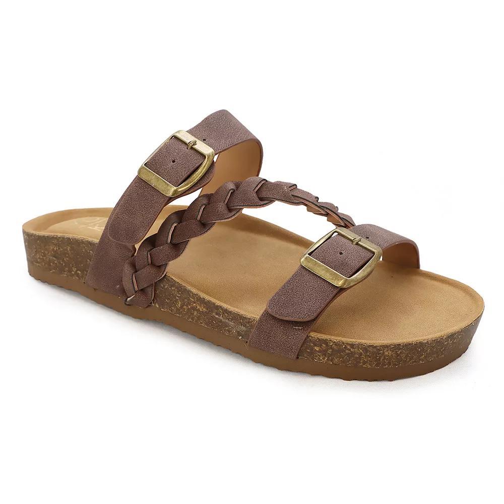 Yoki Women's Double Buckle Slide Sandal With Braid Strap, Size: 6 Medium, Brown Product Image