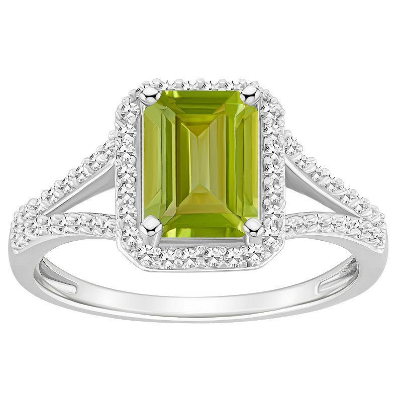Celebration Gems Sterling Silver Gemstone & 1/4 Carat T.W. Diamond Halo Ring, Womens Peridot Product Image