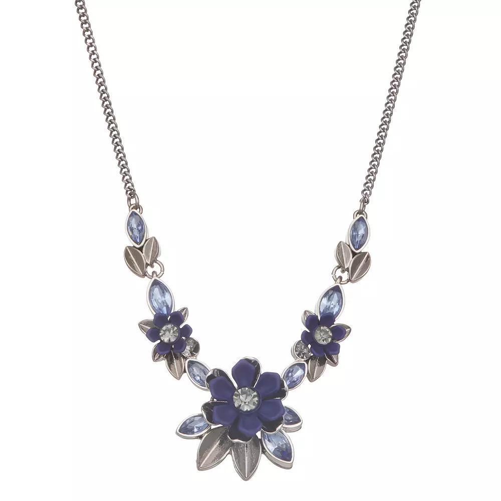 Simply Vera Vera Wang Black Tone Small Flower Frontal Necklace, Womens, Blue Product Image
