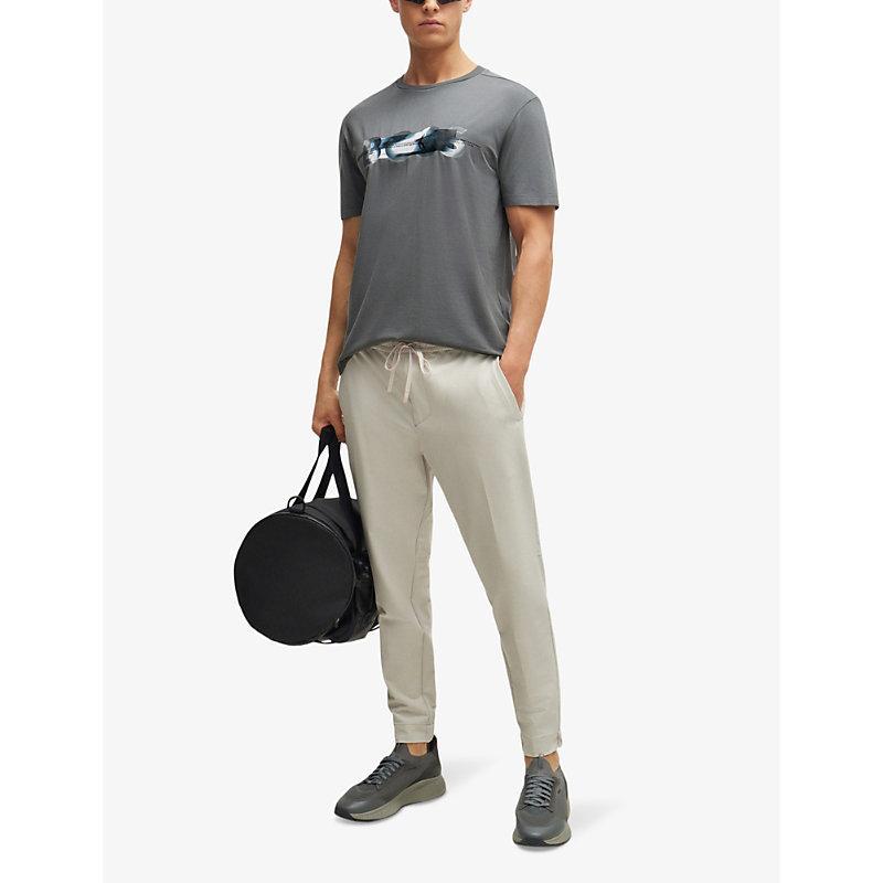 HUGO BOSS Cotton-blend T-shirt With Skate Artwork Front And Back In Dark Beige Product Image