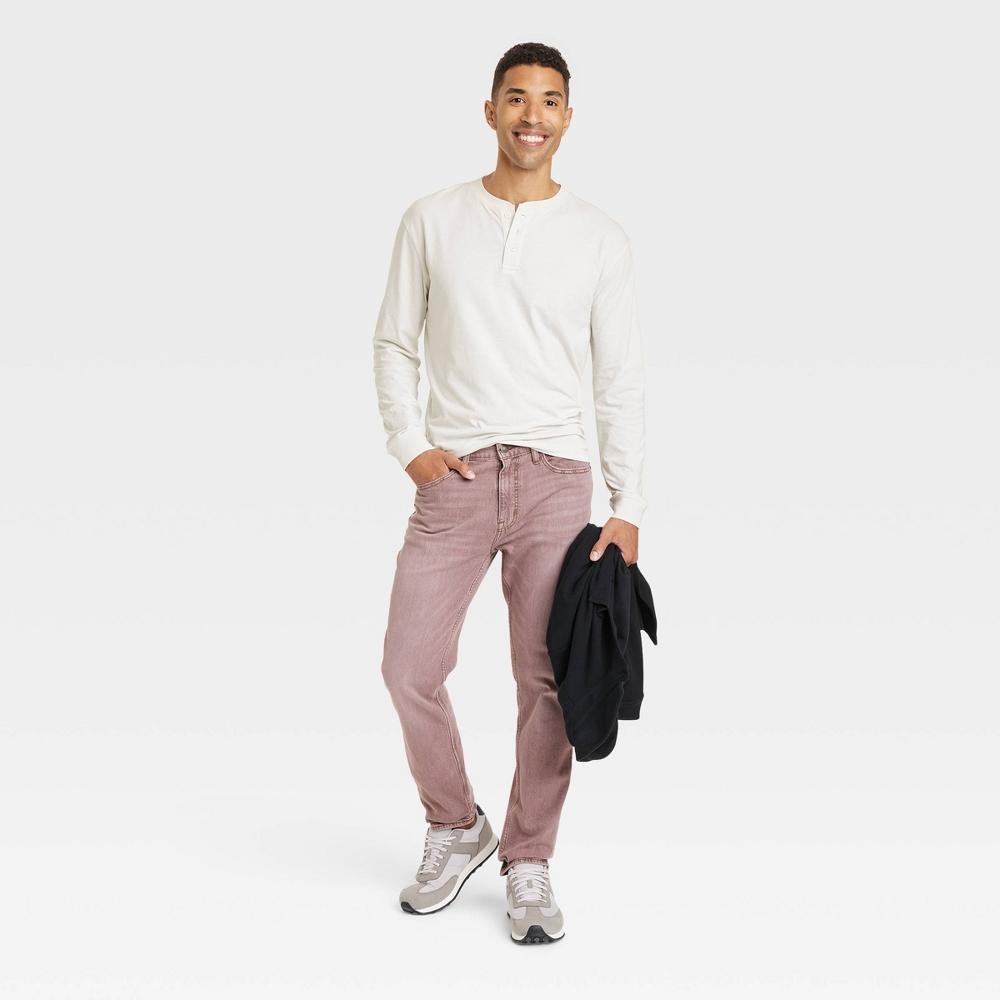 Men's Long Sleeve Henley Shirt - Goodfellow & Co™ Heathered Beige L Product Image