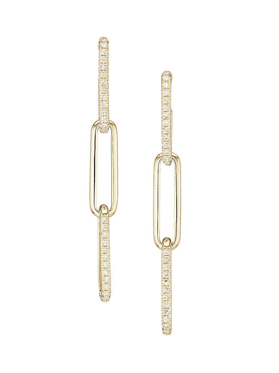 Womens 14K Gold & Diamond Paper Clip Link Drop Earrings Product Image