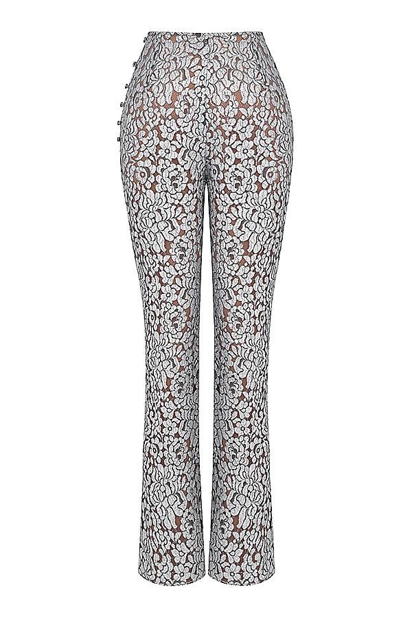 Mara Silver Metallic Lace Trousers Product Image