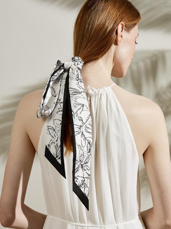 Floral Sketch Twil Silk Ribbon Scarf Product Image