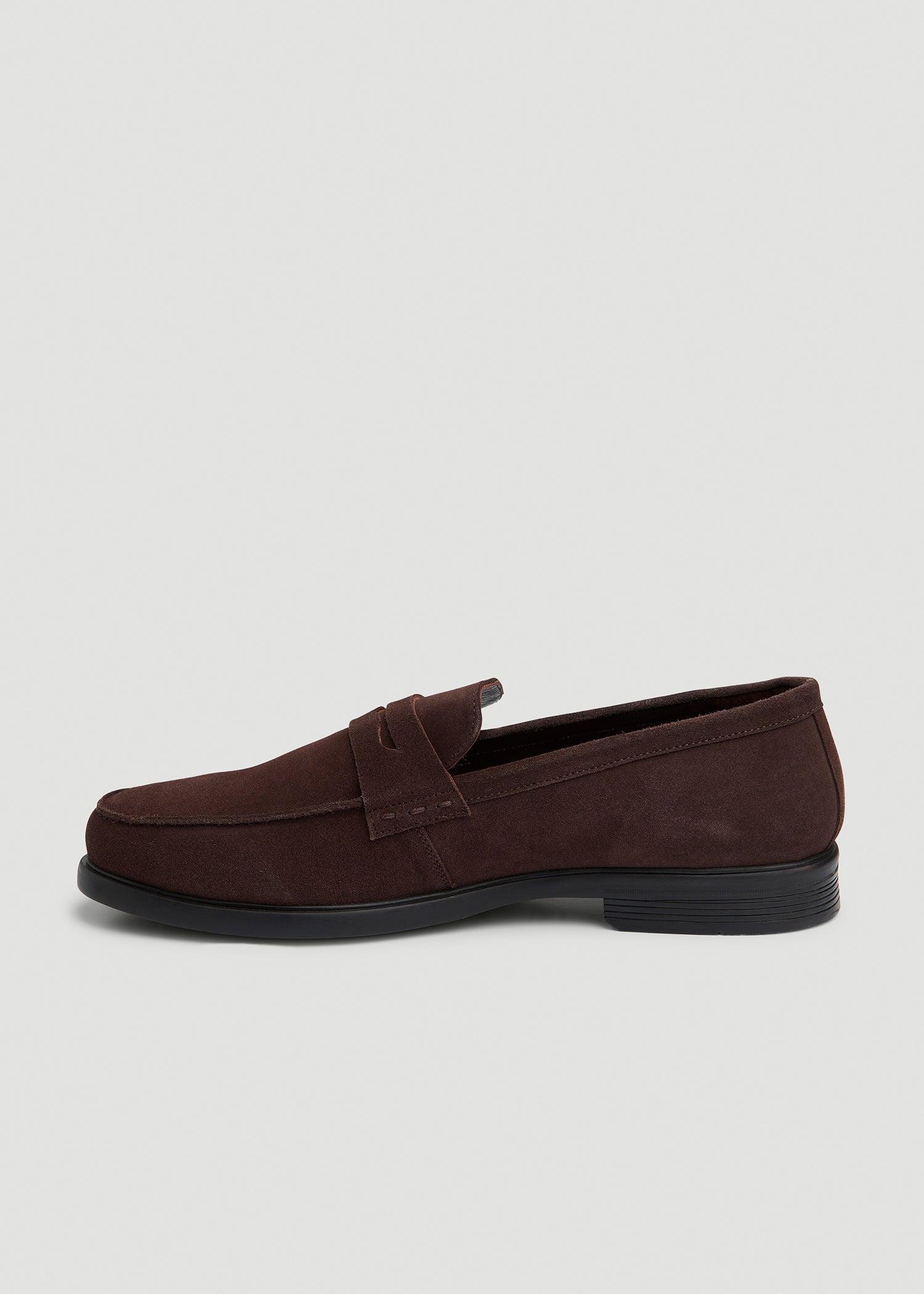 Penny Loafers for Tall Men in Dark Brown Suede Product Image