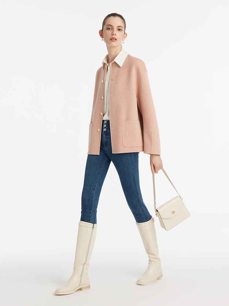Pure Double-Faced Wool Round Neck Women Jacket Product Image