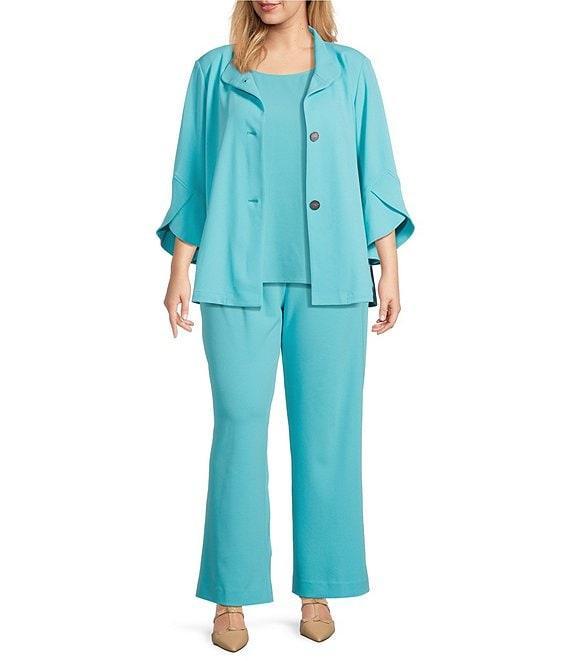 Ming Wang Plus Size Deco Stretch Crepe Back Slit Hem Pants Product Image