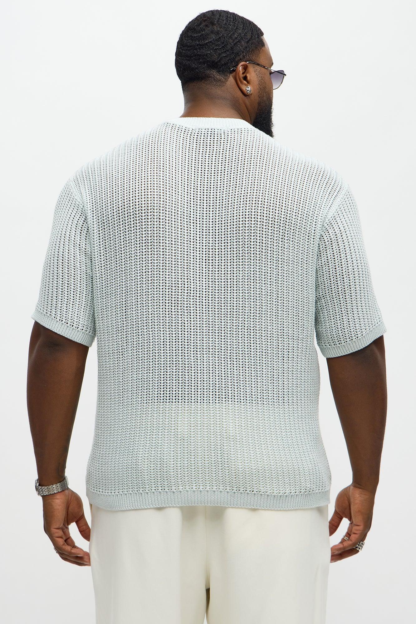 Printed Textured Knit Short Sleeve Tee - Light Blue Product Image