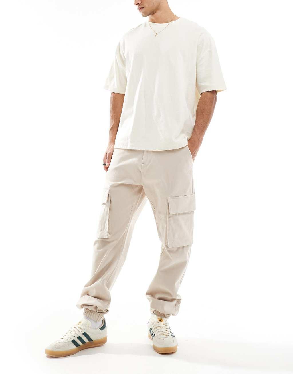 French Connection cuffed cargo pants in stone  Product Image