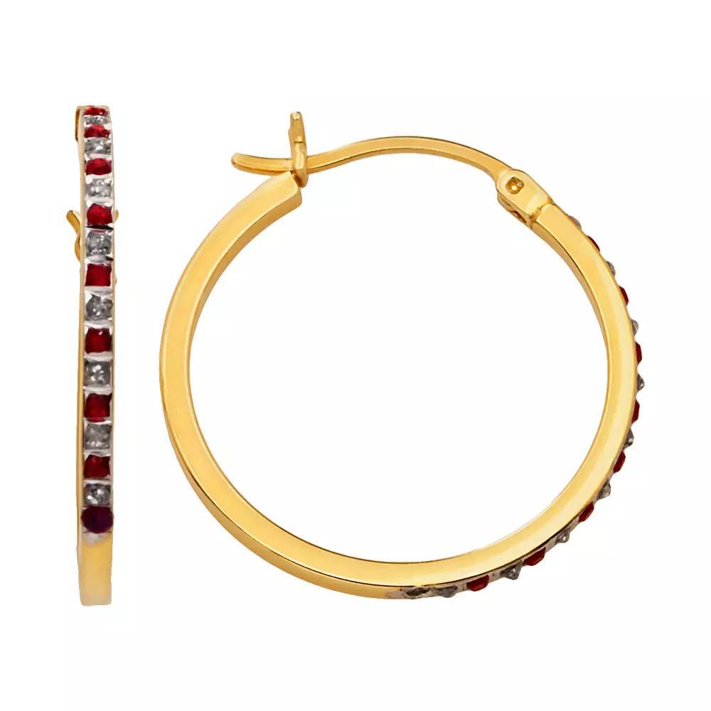 18k Gold-Over-Silver Ruby Hoop Earrings, Women's Product Image
