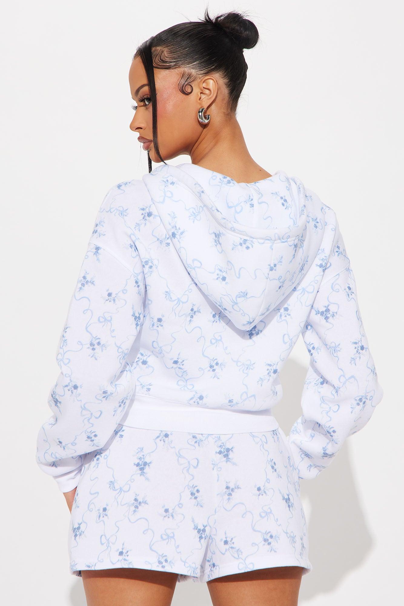 All The Flowers Fleece Short Set - White/combo Product Image