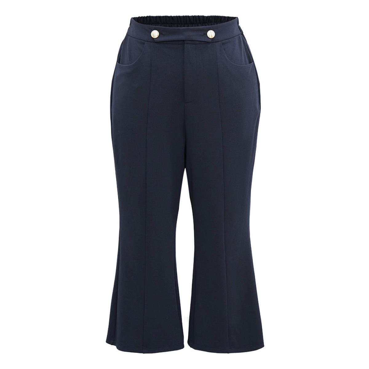 Plus Size Solid Metal Detail Pocket Flare Leg Pants Women Midnight Office Flare Leg High Rise Work Pants BloomChic 28/5X Product Image
