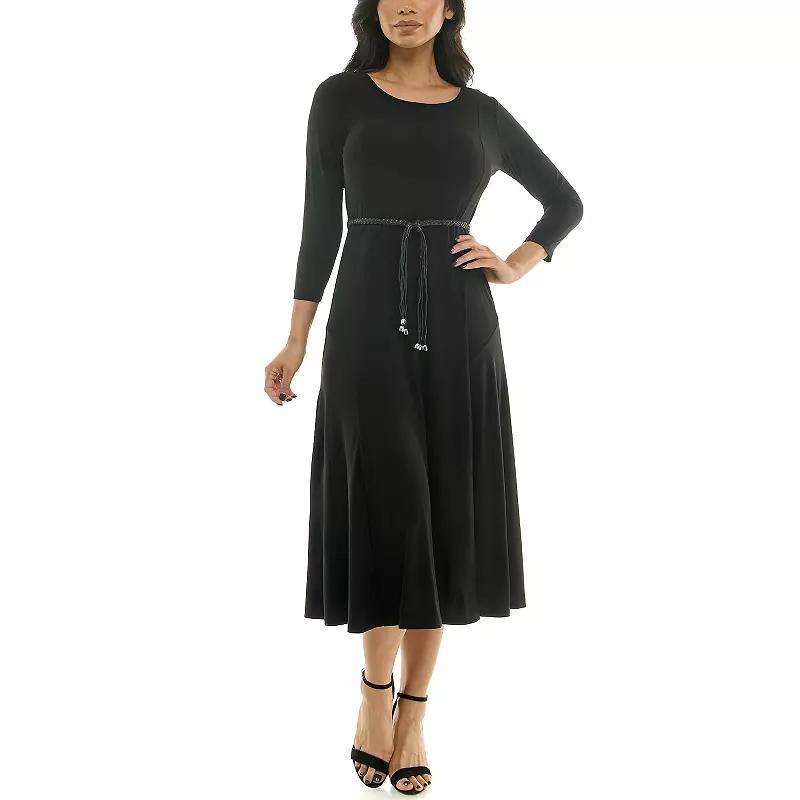 Women's Nina Leonard Sylvia Three-Quarter Sleeve Belted Midi Dress, Size: XL, Ivory Product Image
