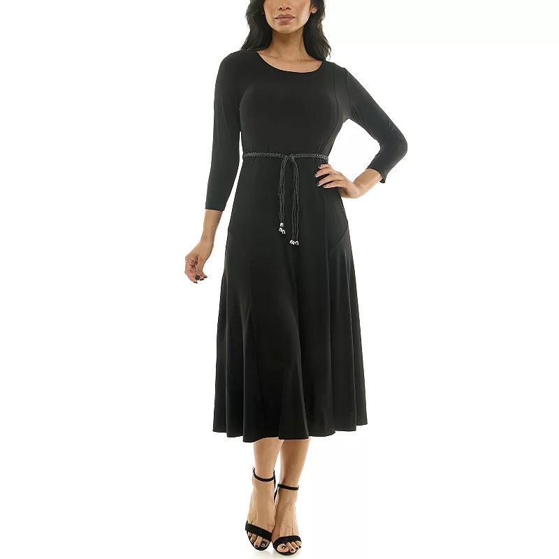 Women's Nina Leonard Sylvia Three-Quarter Sleeve Belted Midi Dress, Size: XL, Ivory Product Image