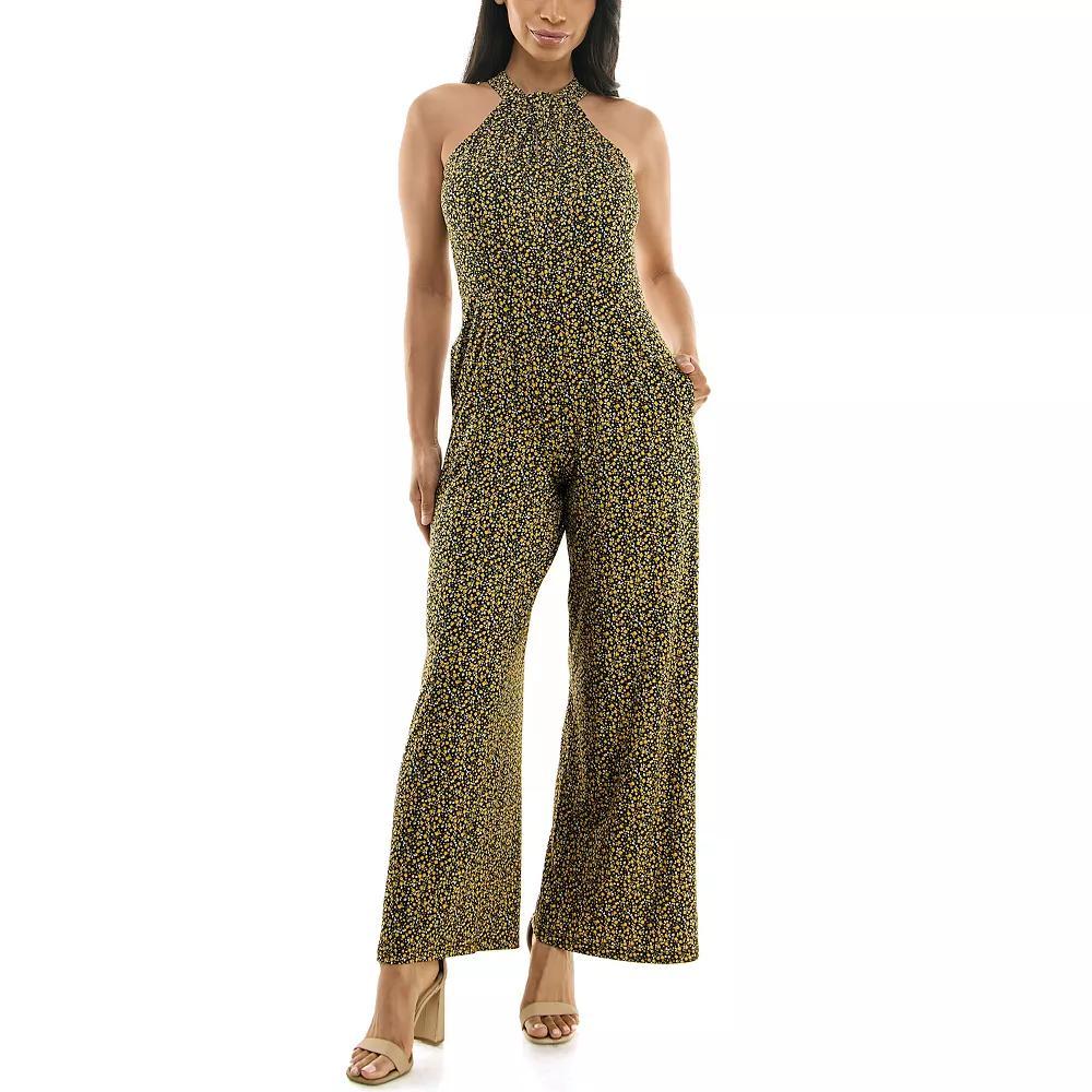 Women's Nina Leonard Printed Twist Neck Jumpsuit, Size: XL, Black Yellow Team Product Image