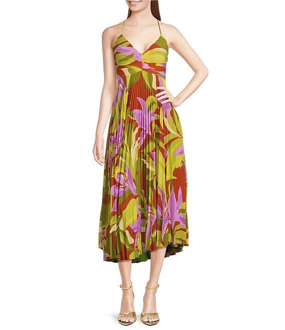 ASTR The Label Blythe Floral Print V-Neck Sleeveless Midi Dress Product Image