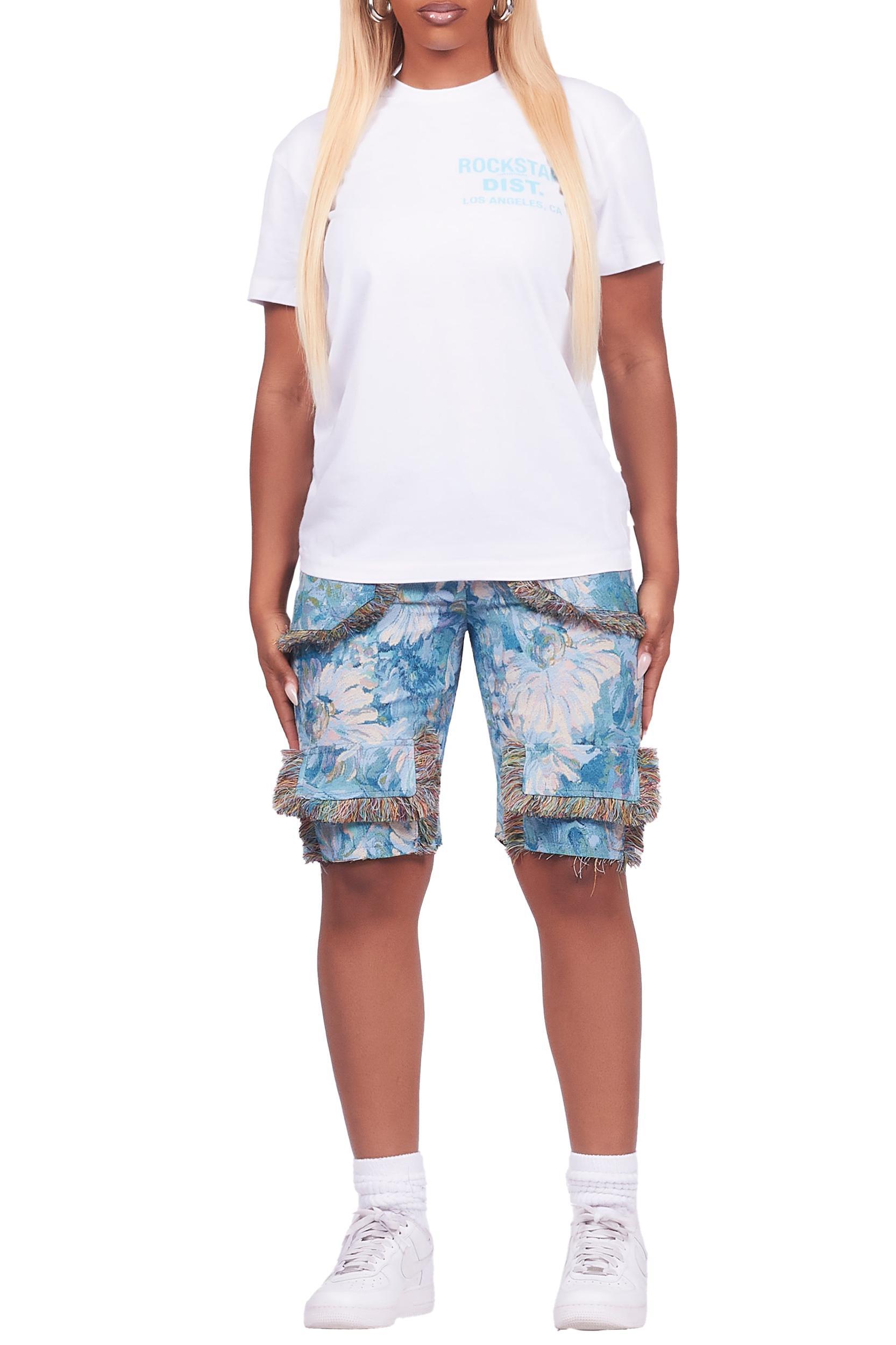 Takecia White/Blue T-Shirt Short Set Female Product Image