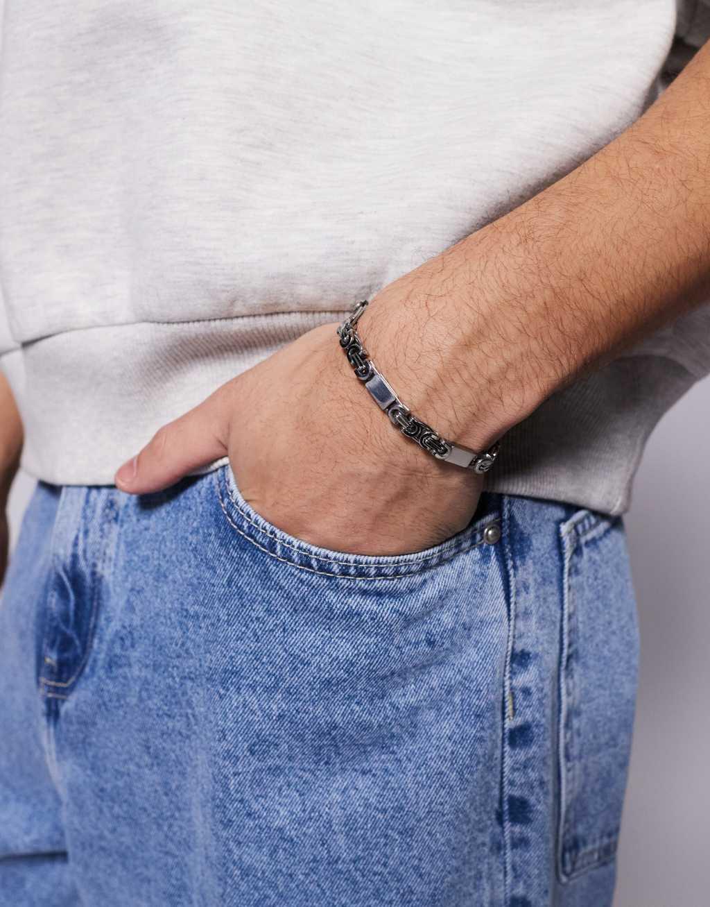 ASOS DESIGN waterproof stainless steel square link chain bracelet in silver tone Product Image
