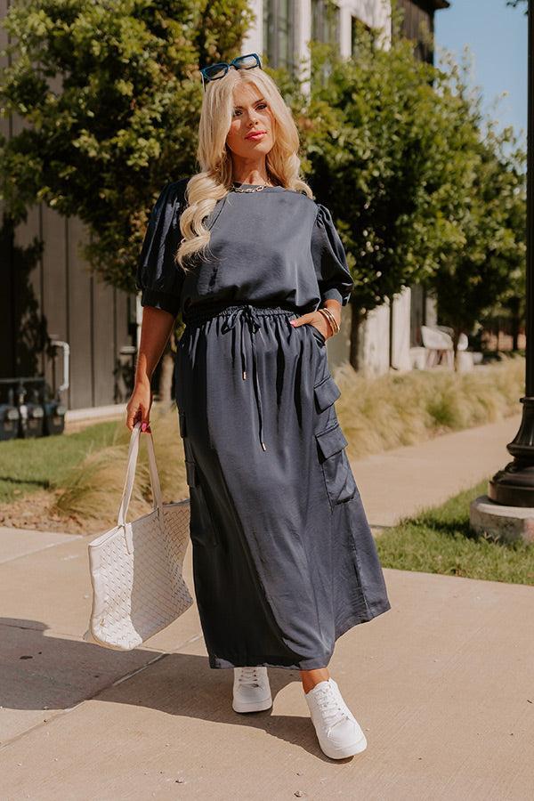 Central Park Stroll High Waist Cargo Skirt in Navy Curves Product Image