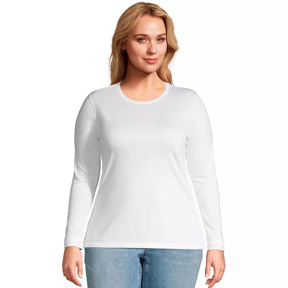 Plus Size Lands' End Long Sleeve Relaxed Supima Cotton Crewneck Tee, Women's, Size: 1XL, Grey Heather Product Image