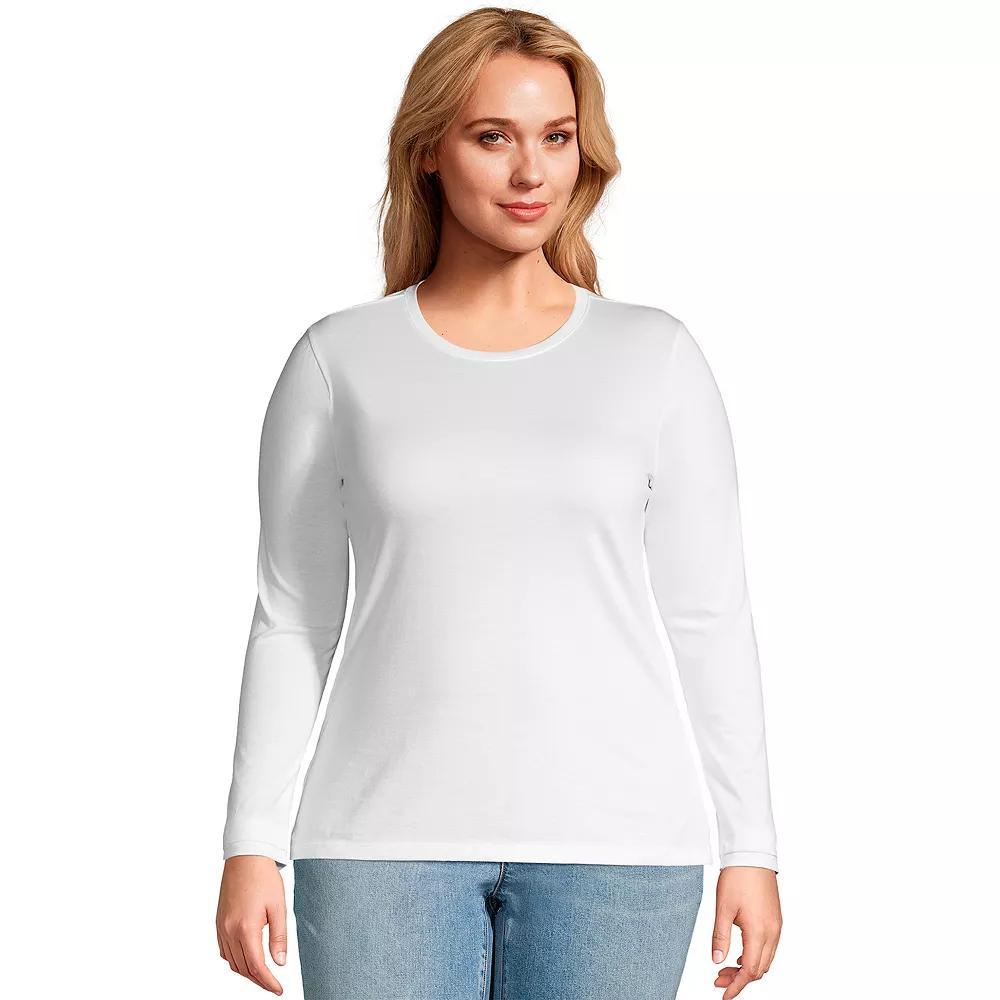 Plus Size Lands' End Long Sleeve Relaxed Supima Cotton Crewneck Tee, Women's, Size: 1XL, Grey Heather Product Image