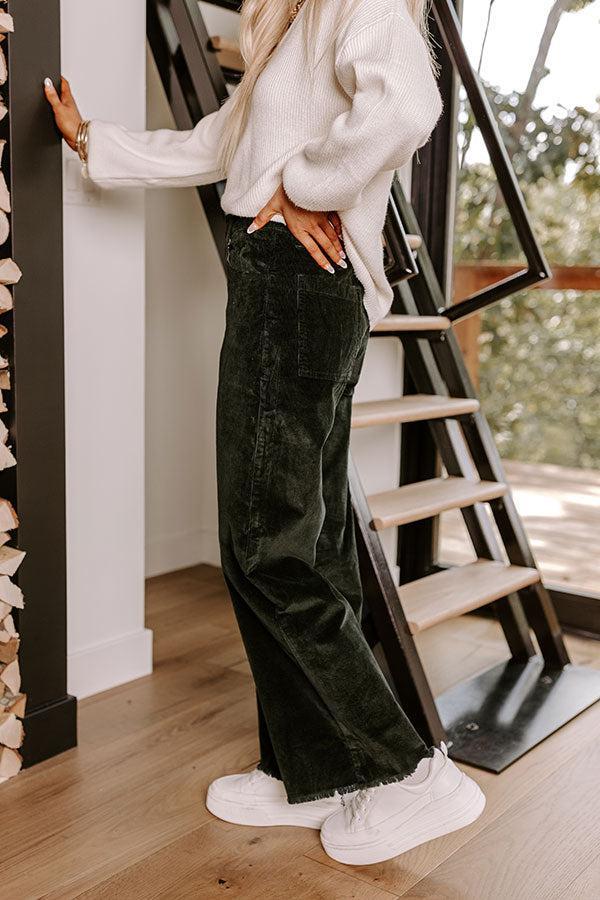 The Madelyn High Waist Corduroy Pants in Hunter Green Product Image
