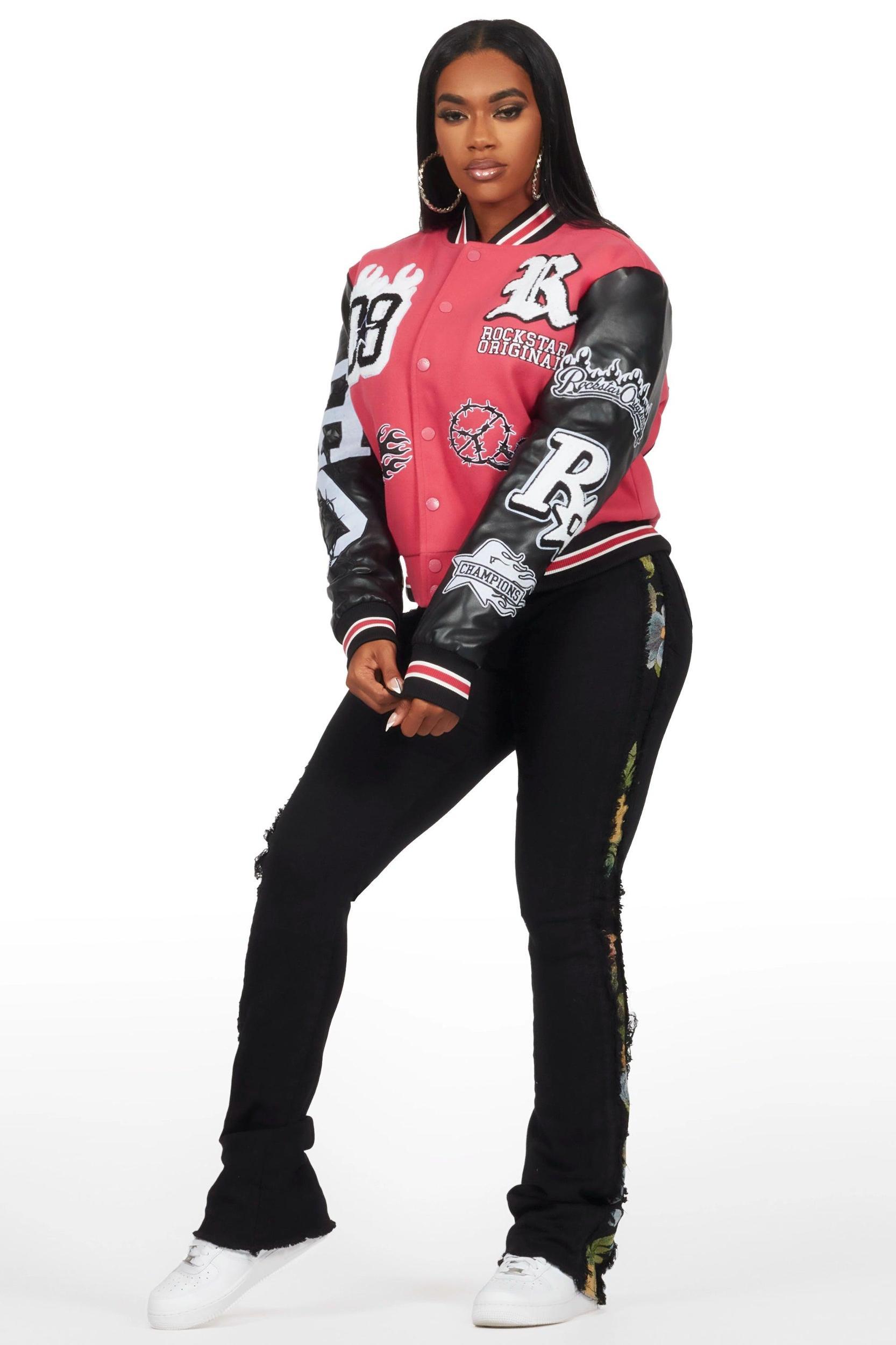 Sharray Fuchsia Oversized Varsity Jacket Female Product Image